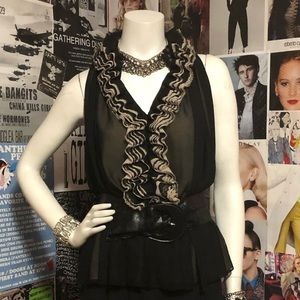 SOLD Robt Rodriguez/NM Blk/Tan Sleeveless Blouse  Sz S